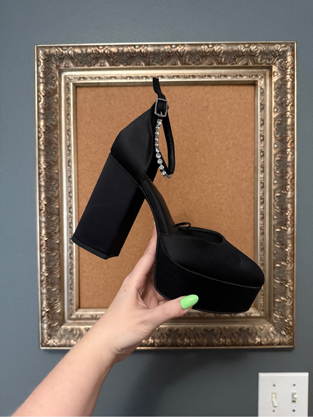 torrid Black Platform Block Heel with Rhinestone Ankle Strap